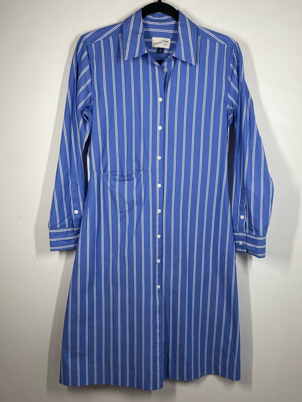 Universal Thread Blue Stripe Shirt Dress XS Button Front Casual Midi Summer Chic - Picture 2 of 12